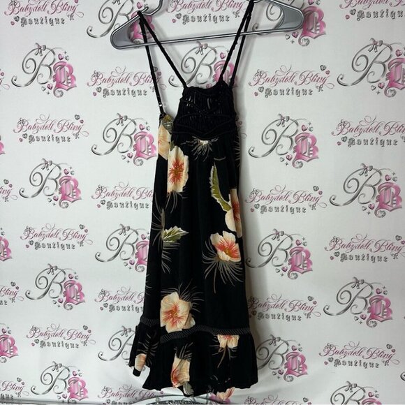 Volcom dress hibiscus πΊ flowers peach orange green Floral Black Dress crochet - Picture 1 of 8